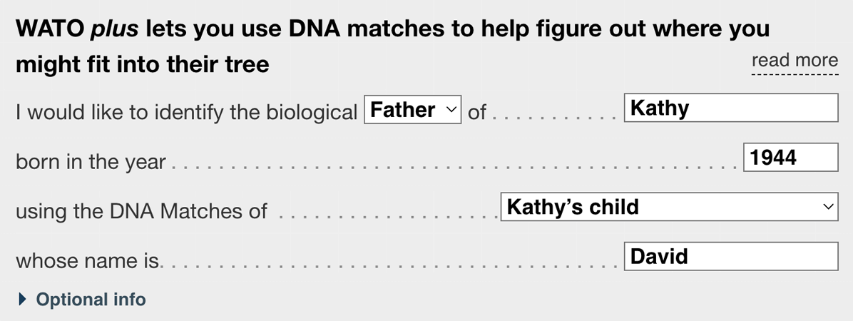 The form within WATO <em>plus</em> asking the user to describe the research question they are trying to answer